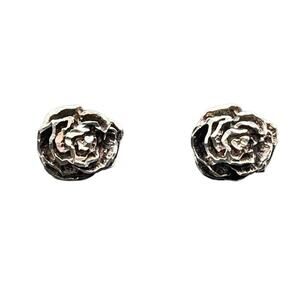 M Designer Signed Sterling Silver Diamond Cut Rose‎ Stud Pierced Earrings Mexico